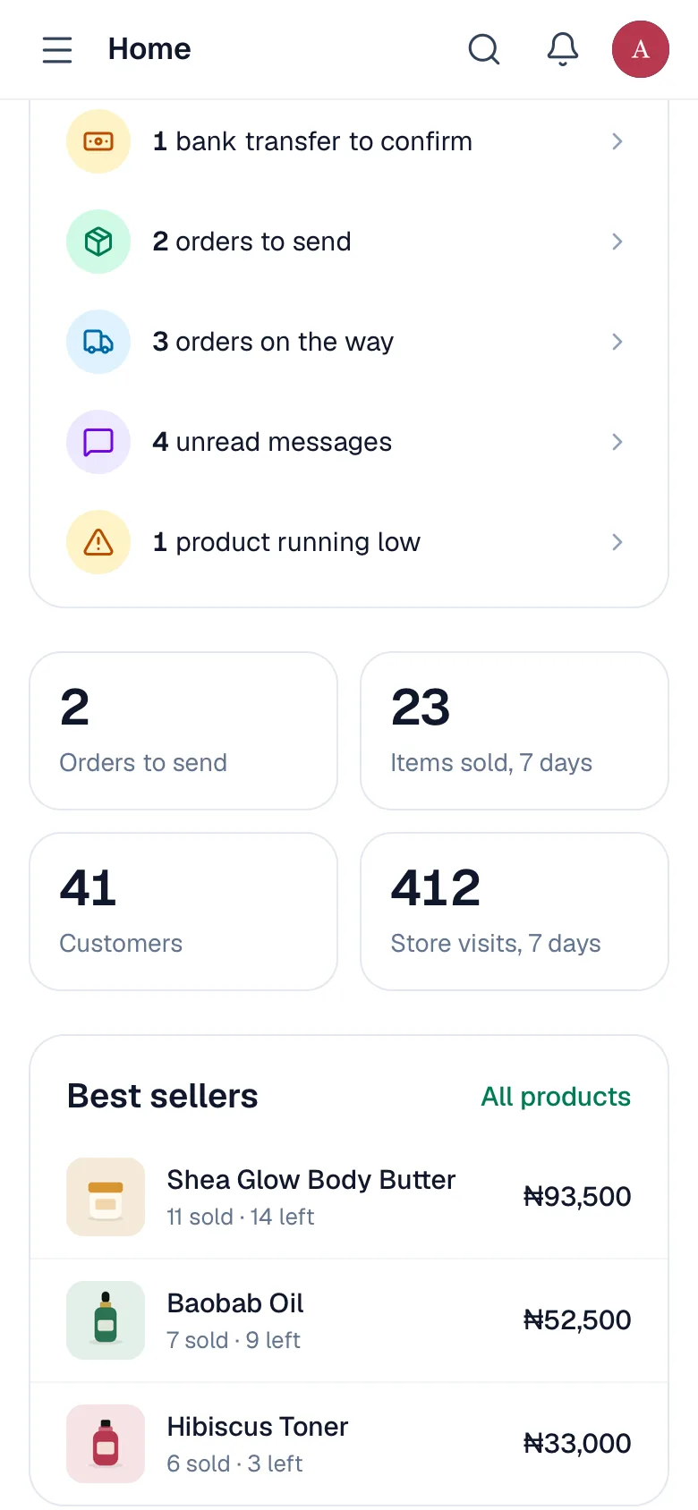 A to do list with transfers to confirm, orders to send and unread messages